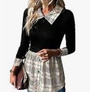 Black and Plaid Long Sleeve Top